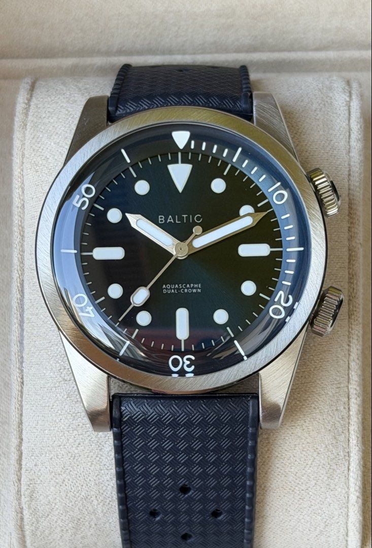 Baltic Aquascaphe “Blue Compressor” Dual-Crown Automatic (Category: Luxury Watches) located in Quezon City. Submitted by lucas_luxuries (Listing ID 1427867813, Image 3). Description: For sale! Baltic Aquascaphe “Blue Compressor” Dual-Crown Automatic ₱45,000 only • Reference: DUA11BLUS71 • Condition: 9.5/10 • Inclusions: Outer/Inner box and Manual/Warranty booklet • Automatic movement with Calibre Miyota 9039 • Approximately 42 hours power reserve