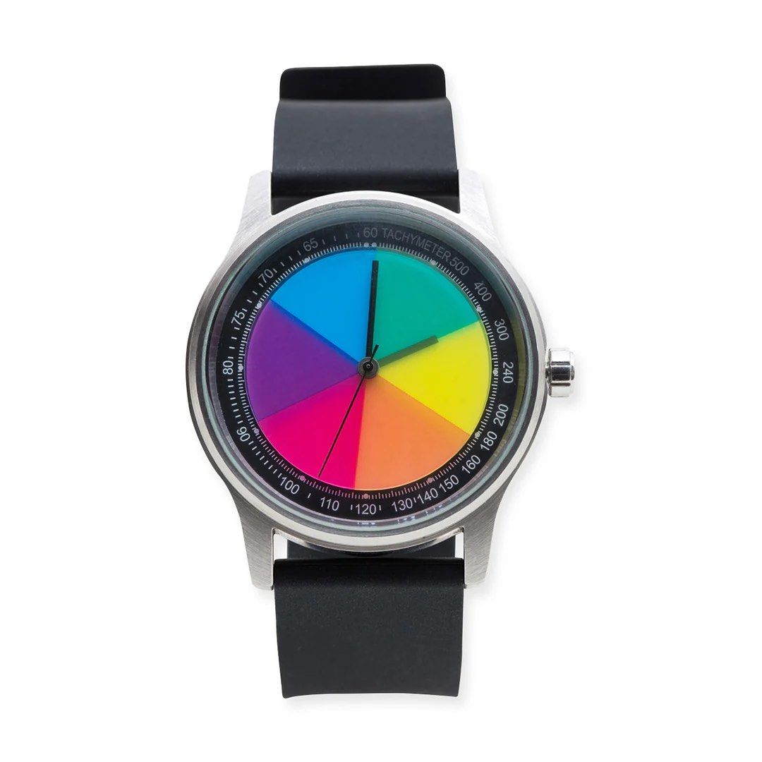 COLOREVOLUTION Watch (Category: Men's Watches) located in Singapore. Submitted by polibog (Listing ID 1427920013, Image 3). Description: Selling a pristine COLOREVOLUTION quartz watch. The watch’s face is composed of three saturated colors—cyan, magenta and yellow—that evolve into a variety of hues with every revolution of the minute hand. - Case: 43mm - Lug width: 22mm - Movement: Miyota 2036 Brand new battery installed mid-March ‘26. Also inclu