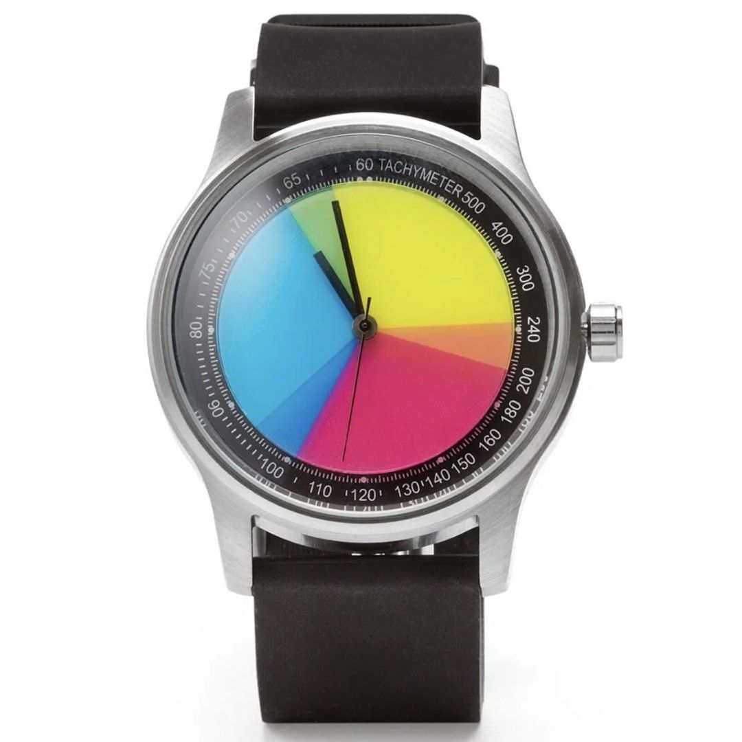 COLOREVOLUTION Watch (Category: Men's Watches) located in Singapore. Submitted by polibog (Listing ID 1427920013, Image 1). Description: Selling a pristine COLOREVOLUTION quartz watch. The watch’s face is composed of three saturated colors—cyan, magenta and yellow—that evolve into a variety of hues with every revolution of the minute hand. - Case: 43mm - Lug width: 22mm - Movement: Miyota 2036 Brand new battery installed mid-March ‘26. Also inclu