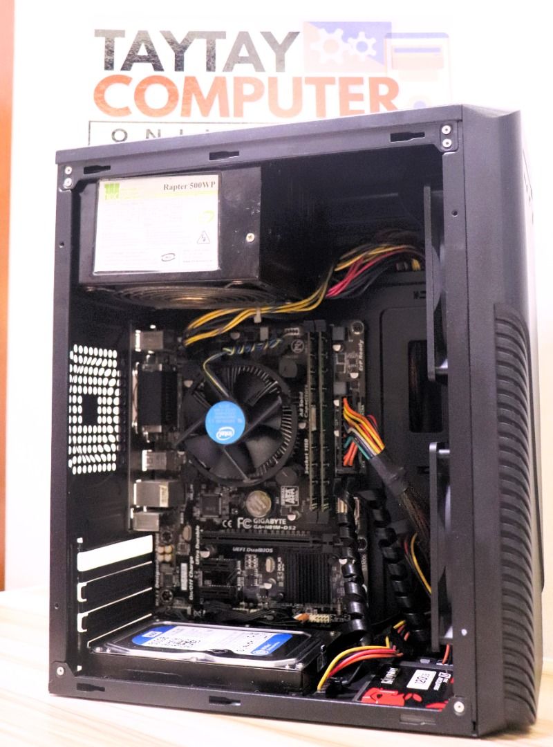 Desktop PC Core i5- Intel, Gigabyte, WD, Kingston (Category: Desktops) located in Taytay. Submitted by taytaycomputeronlinestore (Listing ID 1427819889, Image 2). Description: Desktop Intel Core i5 Basic upgradable computer Desktop Intel Core i5 Basic upgradable computer Php 7,850 Php 7,850 Specification: Casing: Black PSU: HEC Raptor 500watts Processor: Intel Core i5 4570 4core 4threads 4th gen Motherboard: Gigabyte GA-H81M-DS2 Graphics: Build-i