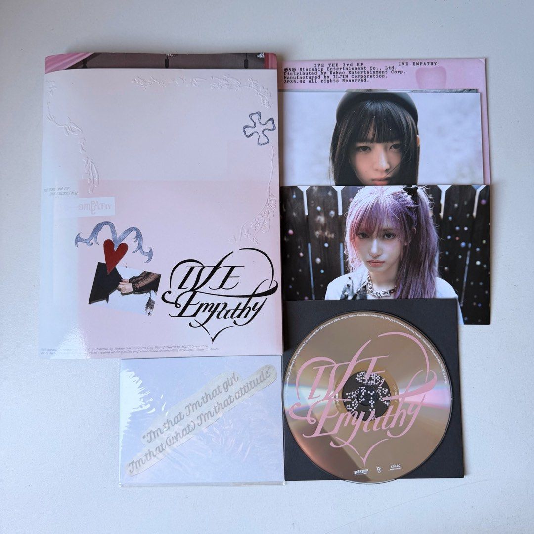 Ive - Empathy Album (And Us version) (Category: CDs & DVDs) located in Pasig City. Submitted by dolly.ivy (Listing ID 1427811244, Image 1). Description: wts Itb ph ♡ ive - empathy album (and us version) ⤻ ₱ 150 🪽on hand 🩰 gcash, grab/lalamove, j&t 💭 negotiable 🦢 unsealed, mint condi rcbyt: jentlesetter.carrd.co # ive album photocard wonyoung rei yunjin leeseo liz gaeul.