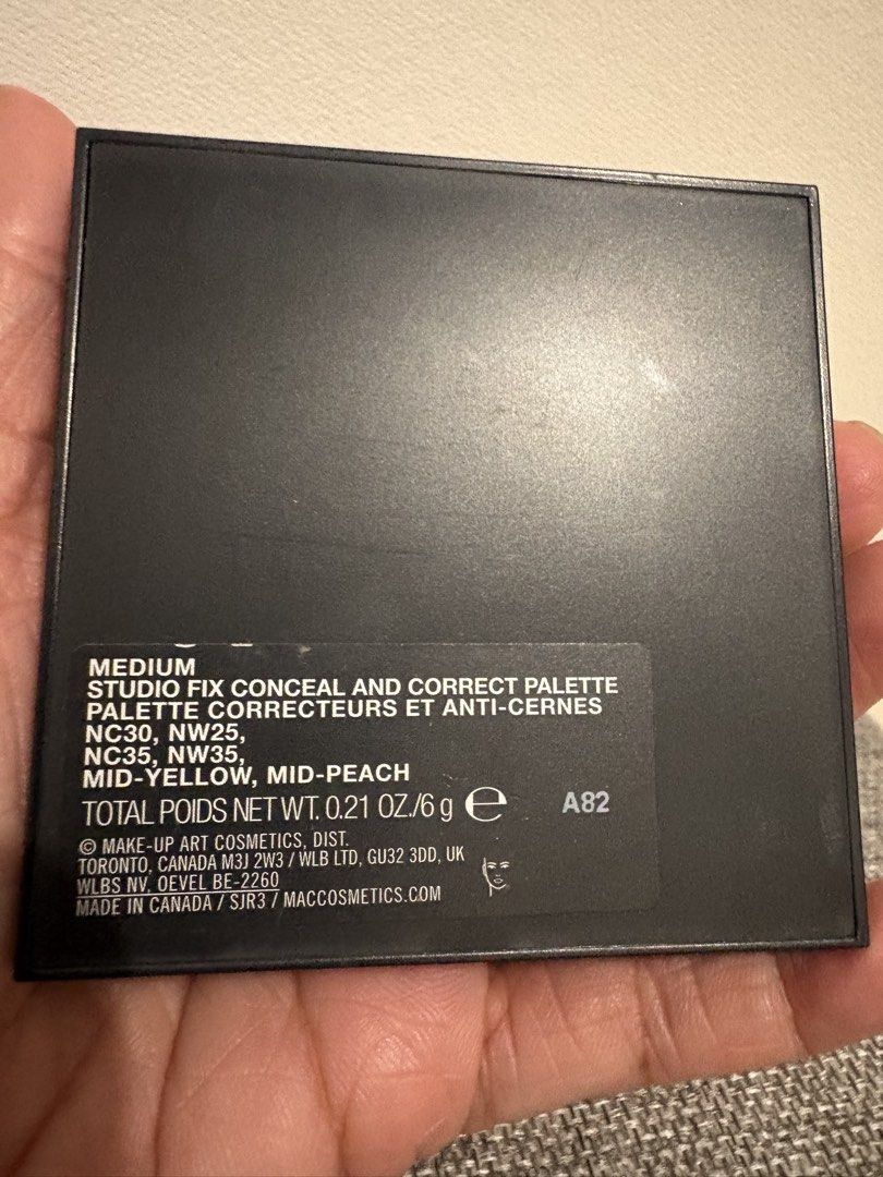 MAC Studio Fix Conceal and Correct Palette - Medium (Category: Makeup) located in Quezon City. Submitted by iris.edit (Listing ID 1427925239, Image 2). Description: MAC Studio Fix Conceal & Correct Palette – Medium (Lightly Used) Authentic. Personally purchased. Shade range: NC30, NW25, NC35, NW35 + mid-yellow & mid-peach correctors Condition: Lightly used. All pans intact. Sanitized prior to storage. Cream palette for spot concealing and color c