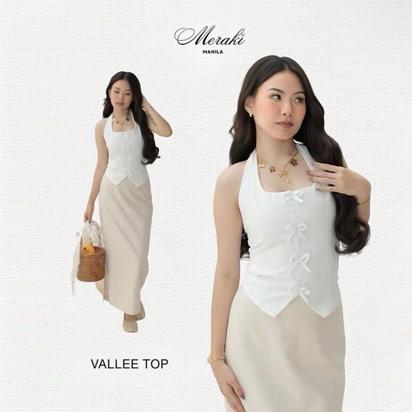 Meraki Manila Vallee Halter Top (Category: Sleeveless) located in Quezon City. Submitted by aiya.co (Listing ID 1427811652, Image 1). Description: Halter top (White) (color may vary due to lighting) Smocked back Linen XS-S (fits S-M) Brand new Already washed RFS: didn't like its fit on my body type MOP: Gcash, GoTyme, BDO instapay.