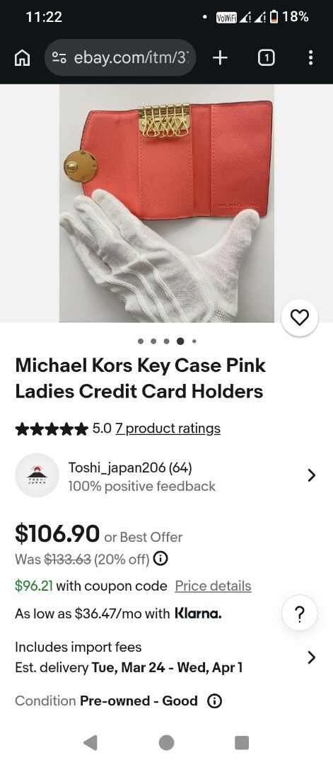 Michael Kors Key Holder Case and Cards Original (Category: Wallets & Card holders) located in San Mateo. Submitted by edluxe (Listing ID 1427786347, Image 2). Description: great condition original 6 keys can fit light pink.
