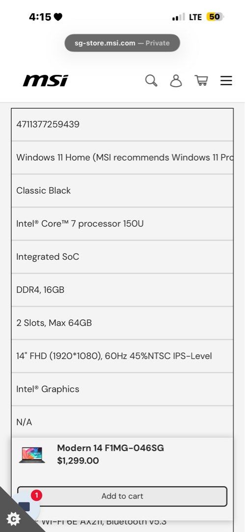 MSI Modern Series Laptop - Brand New405924811060684801