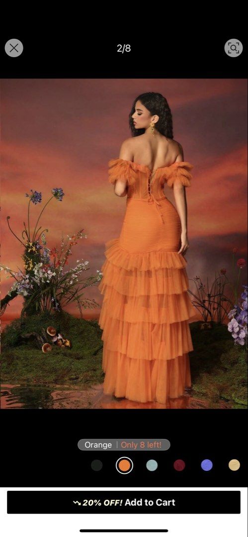 Orange Off-Shoulder Ruffle Gown (Category: Dresses) located in Zamboanga. Submitted by debdr (Listing ID 1427898780, Image 2). Description: Used only once. .