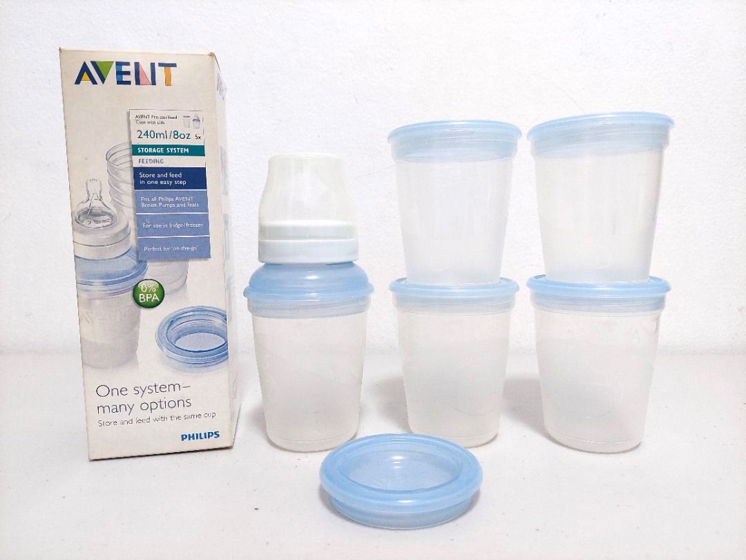 Philips Avent Baby Feeding Storage System (Category: Breastfeeding & Bottle Feeding) located in San Juan City. Submitted by linlgoldfish (Listing ID 1427899514, Image 3). Description: Philips AVENT Baby Feeding Storage System • authentic • 5 cups & lids • teat not included • size: 8oz • RFS: declutter.