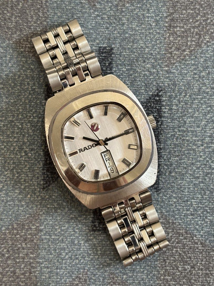 Rado Conway Vintage Automatic Vertical Day Date TV Case (Category: Luxury Watches) located in Cebu City. Submitted by anythingwithvalue (Listing ID 1427850865, Image 1). Description: Rado Conway. vintage Swiss automatic. collectible 70s design. automatic movement. mechanical. no battery. 1970s production. classic Rado era. Conway model. less common. distinctive layout. silver sunburst dial. clean vintage look. vertical day-date at 6. unique featu