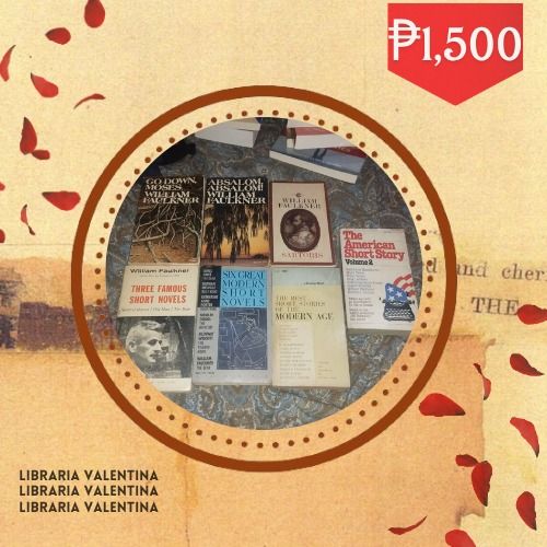 RARE! William Faulkner Book Collection! (Category: Storybooks) located in Malolos. Submitted by librariavalentinabooks (Listing ID 1427823227, Image 1). Description: Collection of vintage books including titles by William Faulkner: "Go Down Moses", "Absalom, Absalom!", and "Sartoris". Also includes "Three Famous Short Novels", "Six Great Modern Short Novels", "The Best Short Stories of the Modern Age", and "The American Short Story". STRICTLY SOL