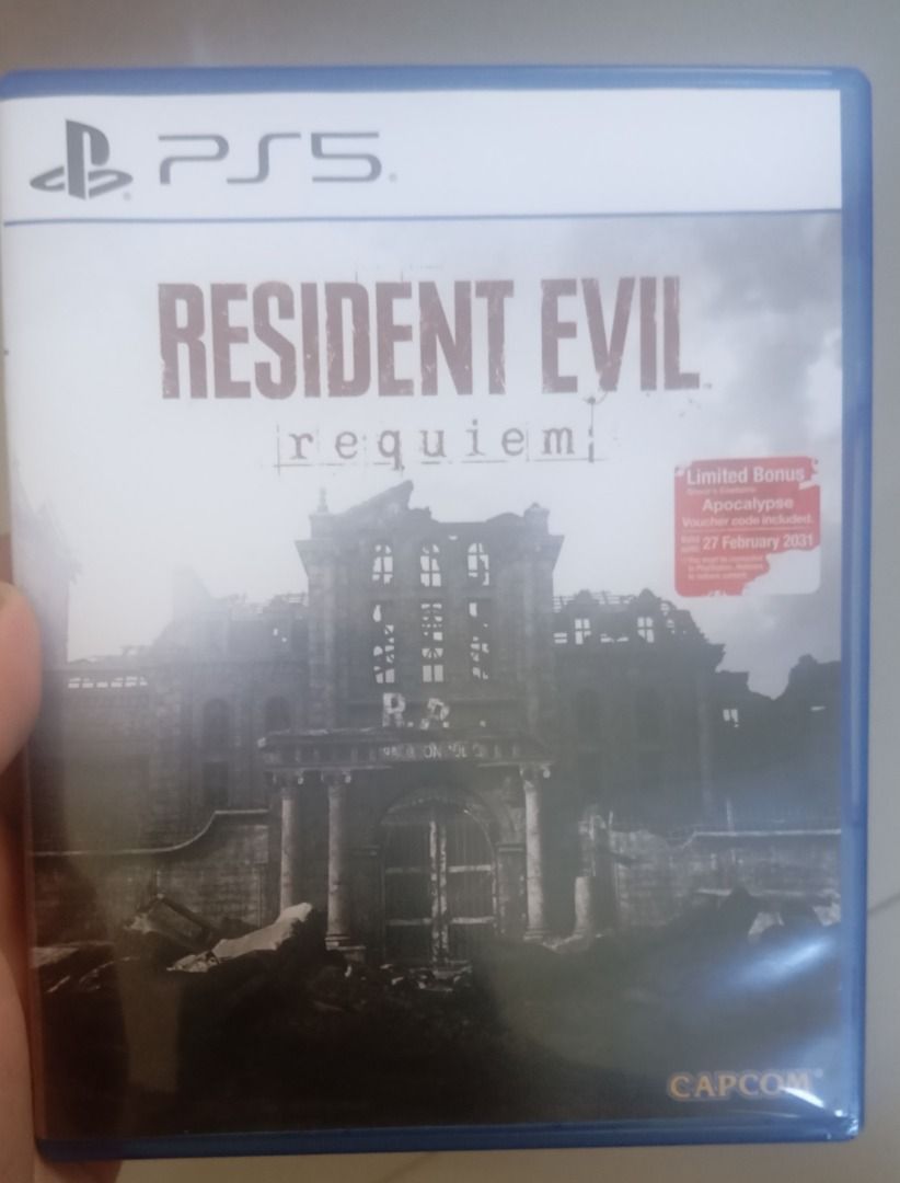 Resident Evil Requiem PS5 Game (Category: PlayStation) located in Manila. Submitted by hikari9 (Listing ID 1427806102, Image 1). Description: Resident Evil Requiem for PlayStation 5. Includes a limited bonus with an Apocalypse voucher code. Unused code Cash only no swap Price 2700 RFS: Already finished the game..