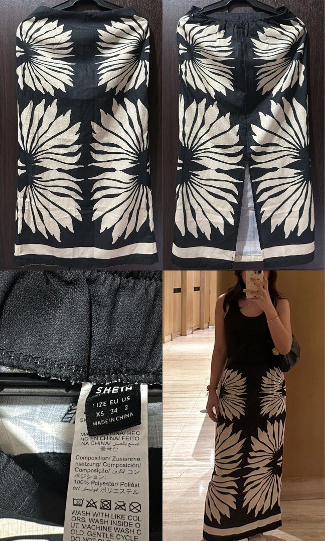 SHEIN Floral Maxi Skirt (Category: Skirts) located in Makati City. Submitted by sohdeclutters_ (Listing ID 1427888614, Image 1). Description: - SHEIN Floral Maxi Skirt - Size: XS (EU 34, US 2) - Elegant black and cream floral design - Lightweight and comfortable - Perfect for a stylish, breezy look.