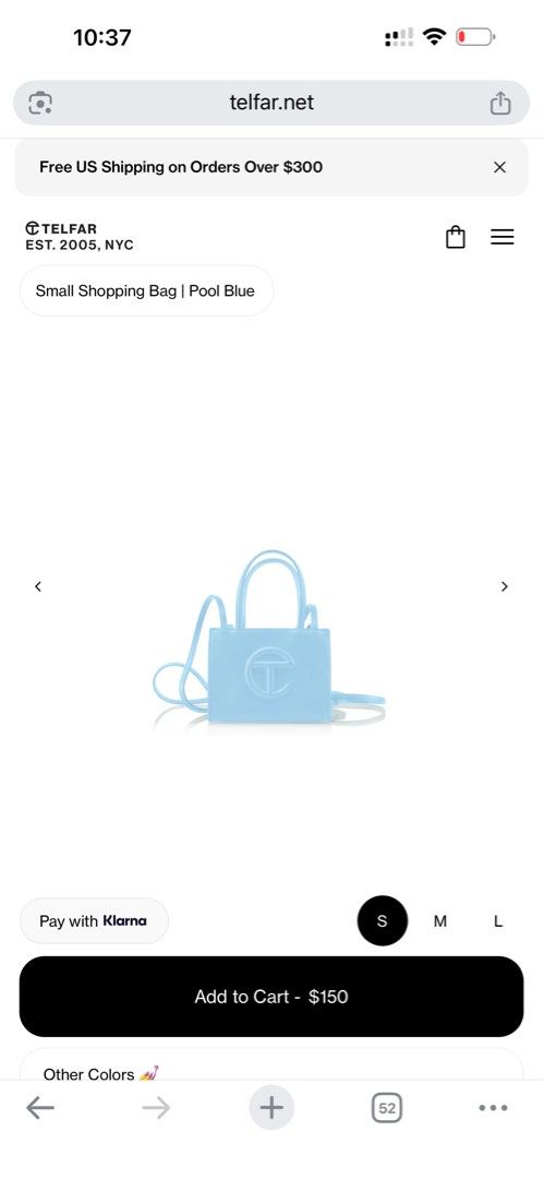 Telfar Small Shopping Bag - Pool Blue (Category: Luxury Bags & Wallets) located in Quezon City. Submitted by _strawberrymilkshake_ (Listing ID 1427904302, Image 1). Description: Lightly used. Authentic with dust bag. Color: Pool Blue.