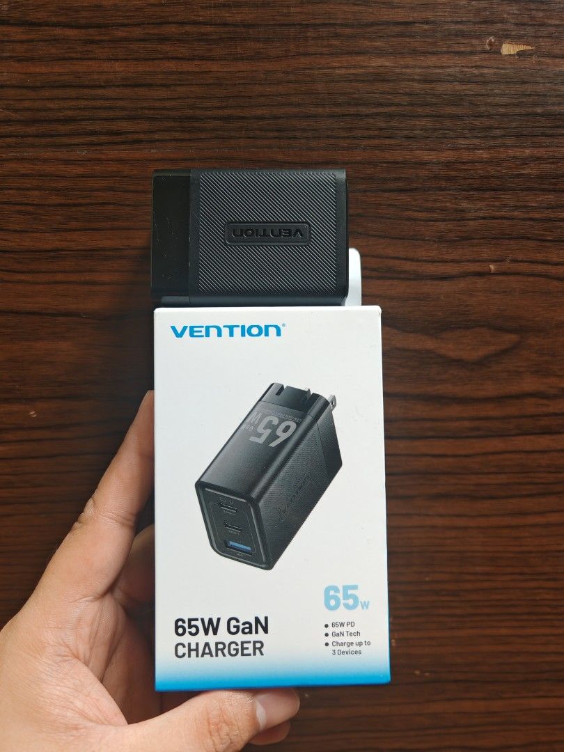 Vention 65w gan charger (Category: Chargers) located in Pasig City. Submitted by rilencer (Listing ID 1427811593, Image 3). Description: - Vention 65W GaN Charger - 3-Port Design - GaN Technology: Smaller, Safer, More Efficient - 650 php Used 1 month lang or less Rfs. Dina nagagamit Legit complete with box.