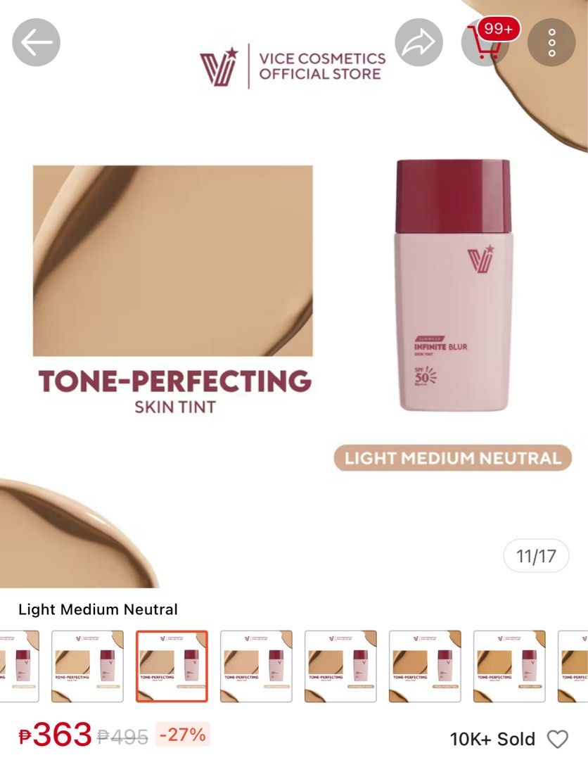 vice cosmetics infinite blur skin tint (Category: Makeup) located in Quezon City. Submitted by wear.elocin (Listing ID 1427850607, Image 2). Description: - shade: light medium neutral - SPF 50 protection - 60% full !!.