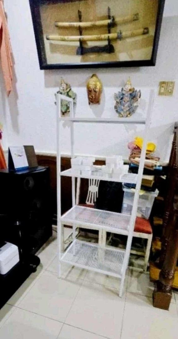 White 4-Layer Shelf - 61x35x150cm (Category: Shelves, Cabinets & Racks) located in Manila. Submitted by redonline (Listing ID 1427935576, Image 3). Description: LERBERG Metal Shelf Ladder Style Rack 4 Layer ₱1300 BRAND NEW ONHAND and Ready to Deliver Accept Gcash payment/COD Same day delivery + SF PM for orders and inquiries .