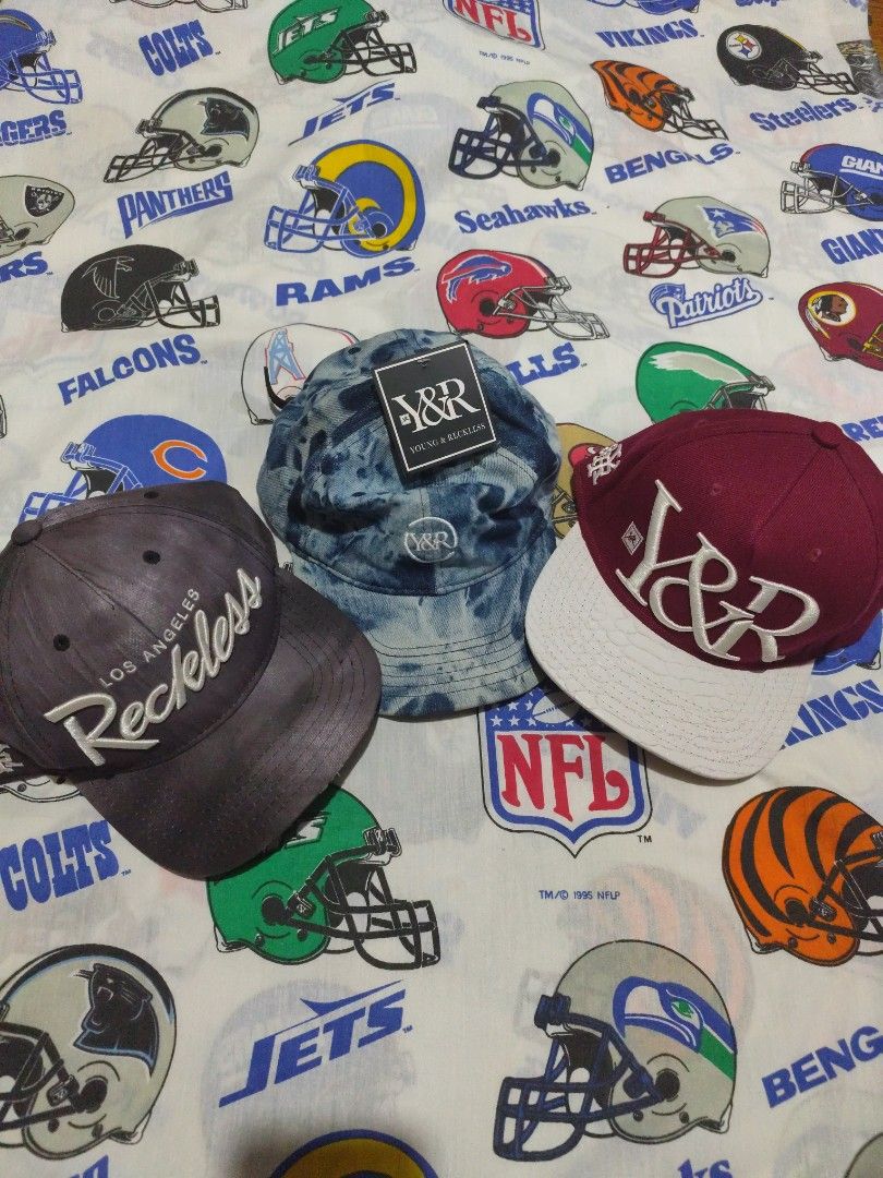 Y&R Reckless Caps ASPACK RUSH NEED CASH (Category: Caps & Hats) located in Baguio. Submitted by FRANKLIN (Listing ID 1427889998, Image 1). Description: Three Y&R Reckless caps are available. One is dark grey with "Los Angeles Reckless" on the front. Another is blue tie-dye with the Y&R logo. The third is maroon with a white brim and "Y&R" in large letters. All caps have adjustable straps at the back..