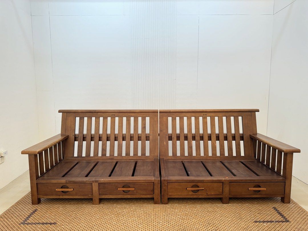 4 seater solid wood sofa (Category: Sofas) located in Quezon City. Submitted by matetdevis13 (Listing ID 1428075059, Image 3). Description: Solid Wood Modern Sofa 4-Seater Price: 22,500 L113 x W36.5 x H37/16.5 In good condition Code MJS125-E440.