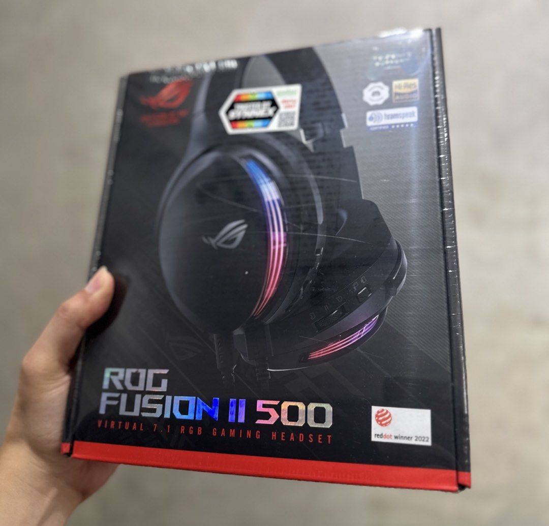 ASUS ROG Fusion II 500 Gaming Headset (Category: Headphones & Headsets) located in Quezon City. Submitted by leu1391 (Listing ID 1428069526, Image 1). Description: Brand New / Sealed / Unopened / Original ROG Fusion II 500 RGB gaming headset with high resolution ESS 9280 Quad DAC™, deep bass and immersive virtual 7.1 surround sound, AI Beamforming Microphones with AI Noise Cancelation, Game Chat volume control, compatible with PCs, PlayStation® 5