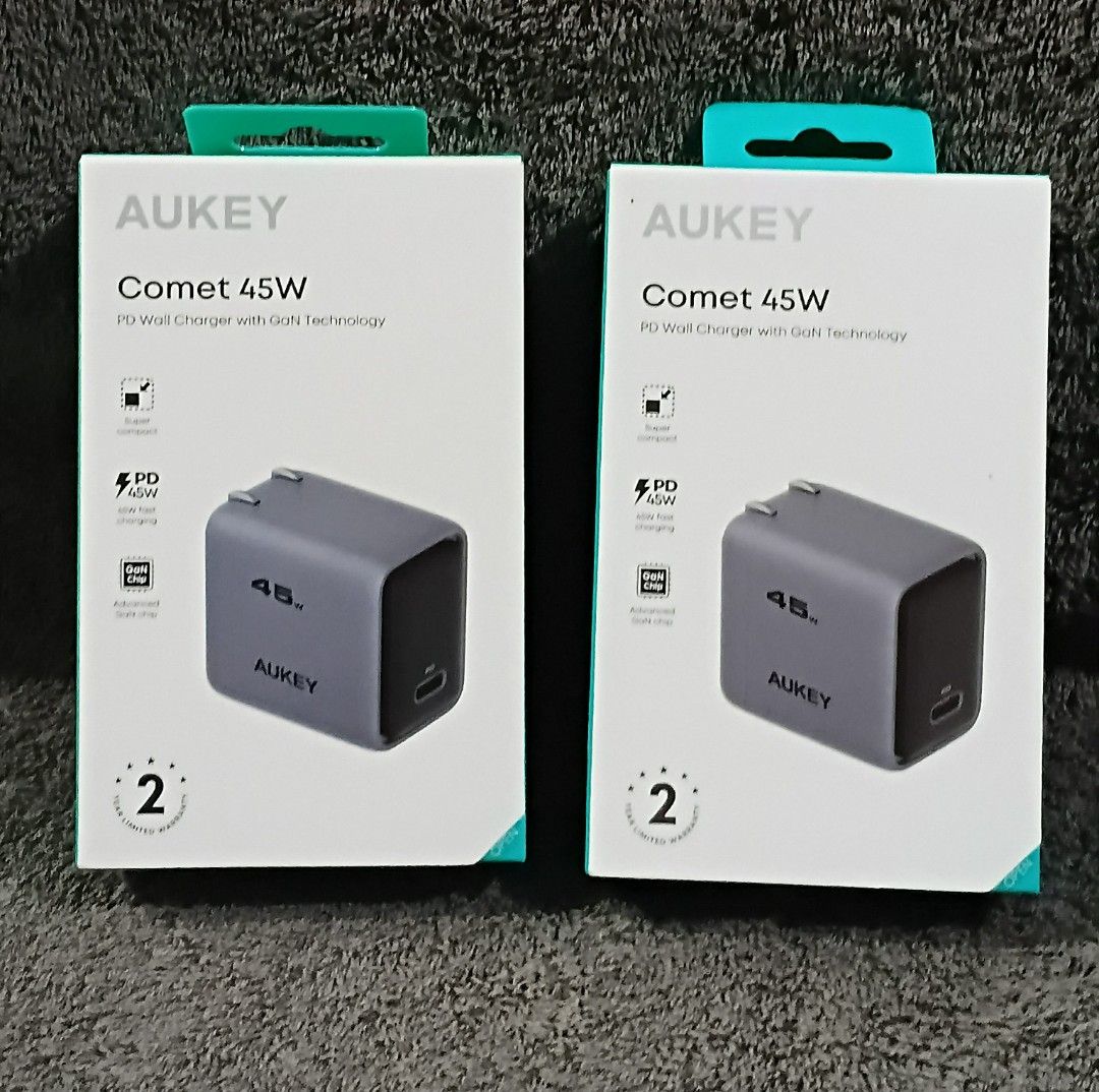 AUKEY Comet 45W PD Wall Charger (Category: Chargers & Cables) located in Manila. Submitted by chinggayg.190 (Listing ID 1427940712, Image 3). Description: Power up faster and smarter with this 45W GaN Fast Charger—your ultimate charging solution for home, office, or travel! Built with advanced GaN (Gallium Nitride) technology, it delivers powerful, efficient charging in a compact and lightweight design, perfect for your busy lifestyle in the Phil