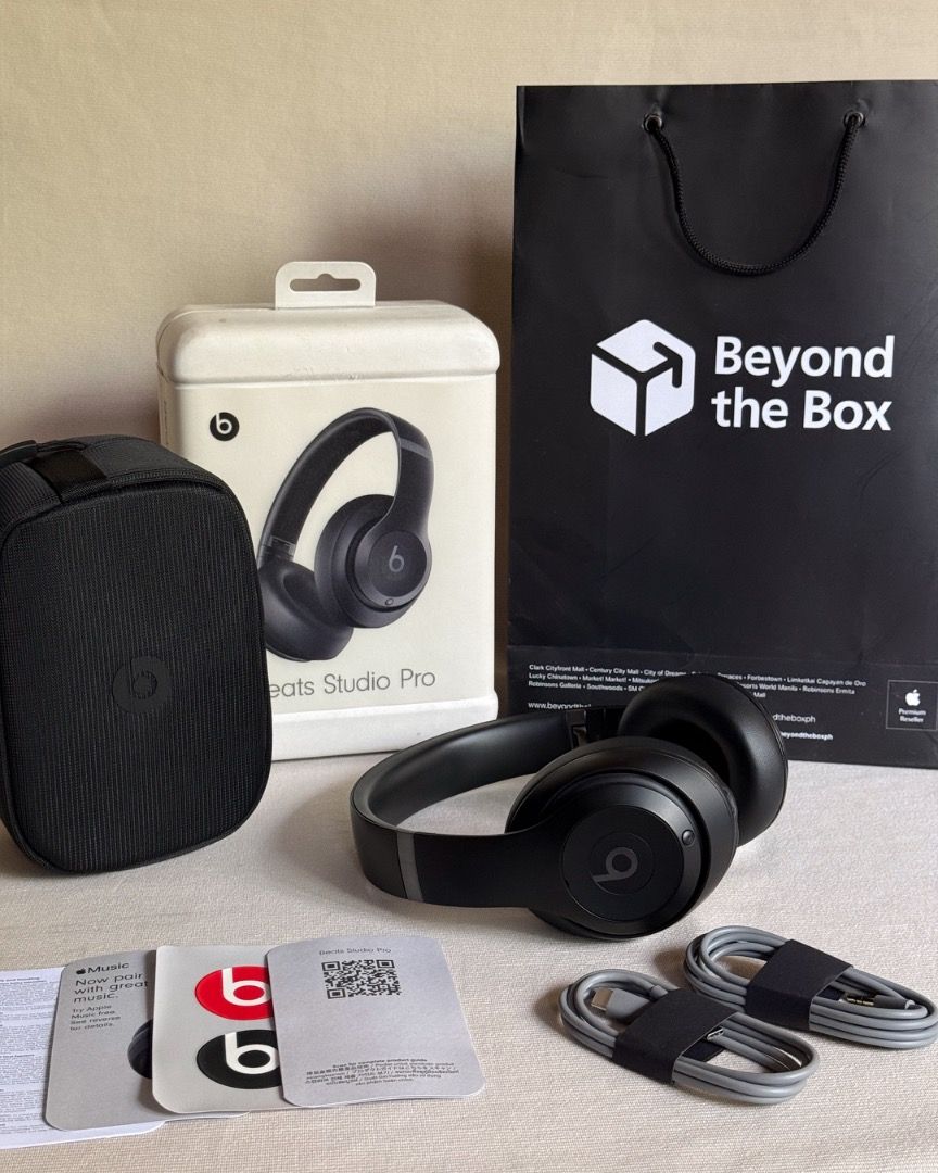 Beats Studio Pro Wireless Headphones — Black (Category: Headphones & Headsets) located in Mabalacat. Submitted by lkp99 (Listing ID 1428018859, Image 1). Description: Beats Studio Pro Wireless Headphones — Black Used - Like New, pristine condition Price: 17,000 Retails at ₱18,990.00 (bought last year) What's included: Beats Studio Pro Wireless Headphones unit Box Carrying case USB-C to USB-C cable for charging and audio 3.5mm analog audio cable Q
