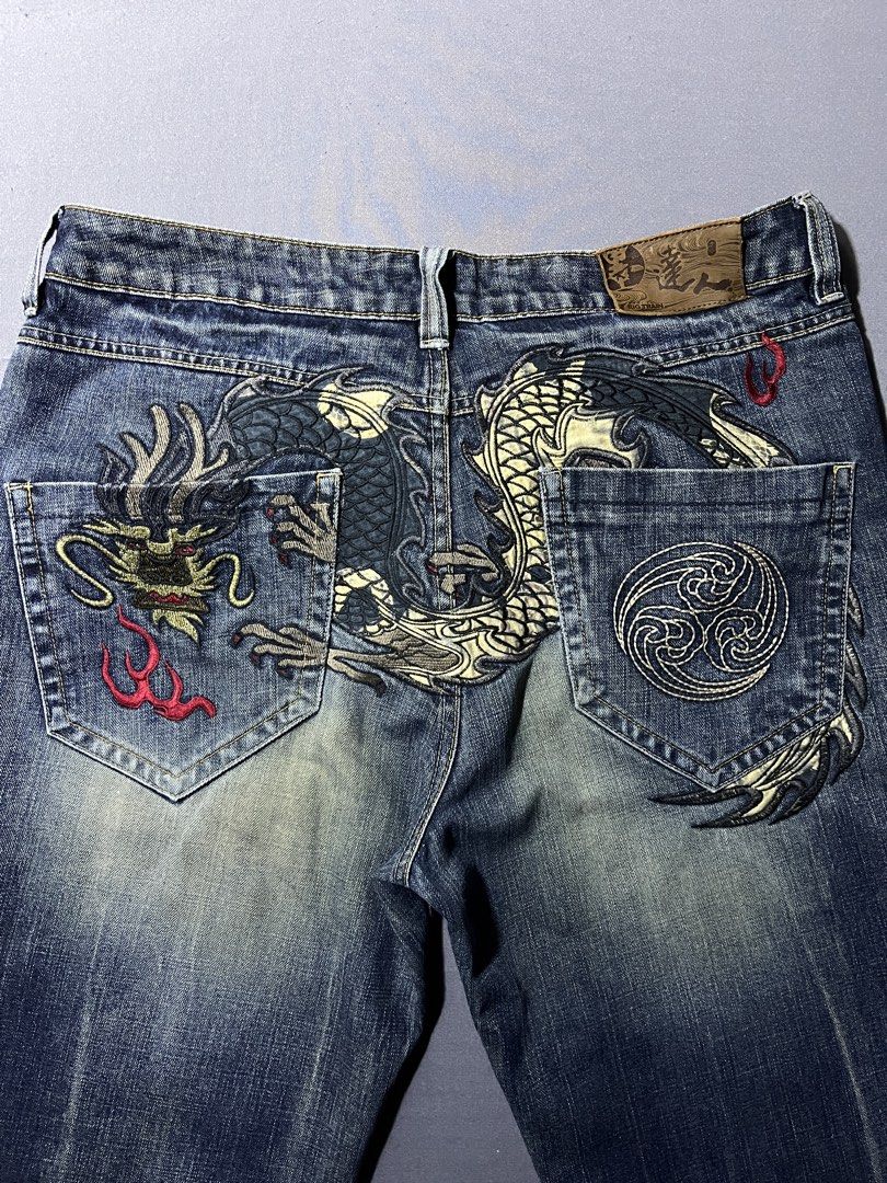Big Train Japan Dragon Embroidered Jeans (Category: Jeans) located in Baguio. Submitted by azcollections_scar (Listing ID 1428004161, Image 1). Description: Big Train Japan Embroidery Full Dragon Embroidery Authentic W-35 L-44 Hem-8.75.
