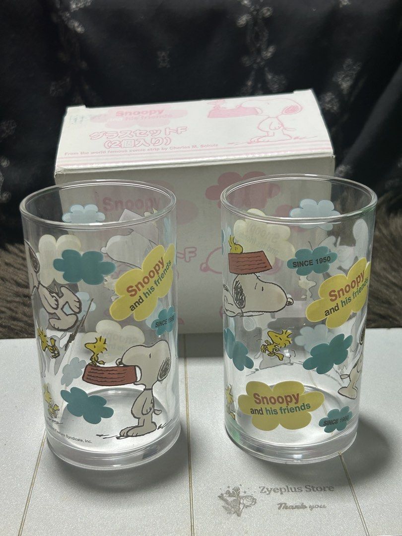 Bo23Snoopy Glass Set (2 pieces) (Category: Other Kitchenware & Tableware) located in Angeles City. Submitted by zyeplustradings (Listing ID 1427986833, Image 1). Description: - Bo22 Snoopy Glass Set (2 pieces) - Features Snoopy and Friends design - Includes two glasses - Ideal for personal use or gifting These Snoopy and Friends Glass Tumblers are vintage Peanuts collectibles Design: Features Snoopy and Woodstock in a “clouds” theme with “Snoopy 