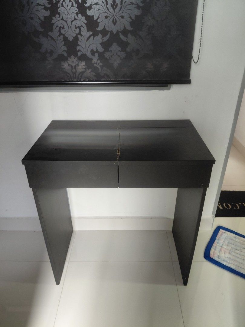 Dressing Table (Category: Tables & Sets) located in Singapore. Submitted by avf_solution (Listing ID 1427956360, Image 1). Description: Wall-mounted cabinet features a sleek black design with a built-in mirror. It has a shelf and a red interior. Perfect for storage or as a decorative piece..