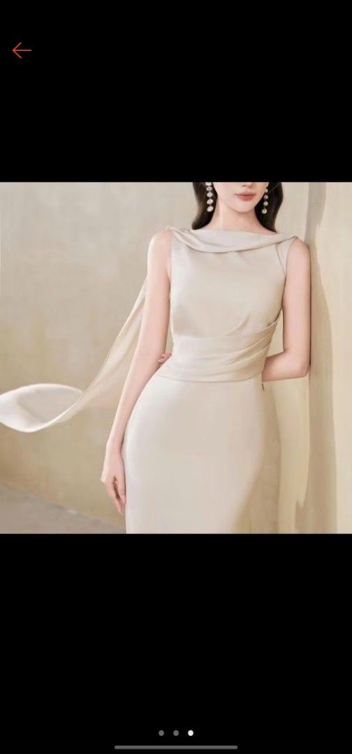 Elegant Silk Dress (Category: Dresses) located in Manila. Submitted by ampee_ (Listing ID 1427968776, Image 1). Description: Size S Brand New with Tag ✨️✨️ Good Quality ❗️❗️❗️ Color: Light Cream.