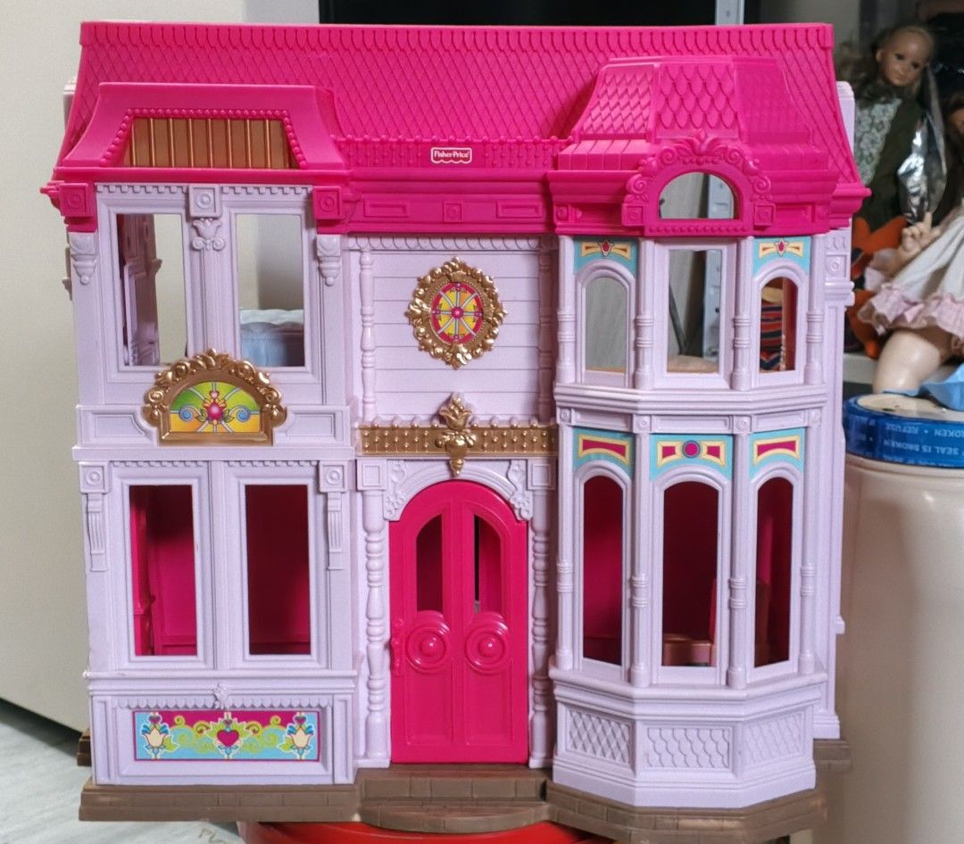 Fisher Price Doll House (Category: Kids Toys) located in San Jose del Monte. Submitted by cjheii (Listing ID 1428023378, Image 1). Description: Fisher Price Pink Mansion Doll House 2010 Mattel Inc Markings 17 inches Height, 16 inches Length Has 2 furnitures included Has stains/small chipped sa roof Let go collection Sold as is 1st to pay policy; strictly no reservations SALE 1,500 pesos Loc: SJDM Bulacan Courier: Flash (expect high sf), Lalamove 