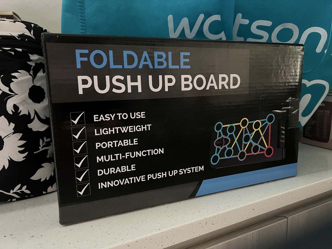 Foldable Push Up Board - Multi-Function (Category: Toning & Stretching Accessories) located in Singapore. Submitted by tcshy (Listing ID 1427975076, Image 1). Description: Brand new foldable push up board. Features multiple hand positions for different muscle groups. Easy to use, lightweight, and portable. Durable and innovative push up system. Comes with the original box..