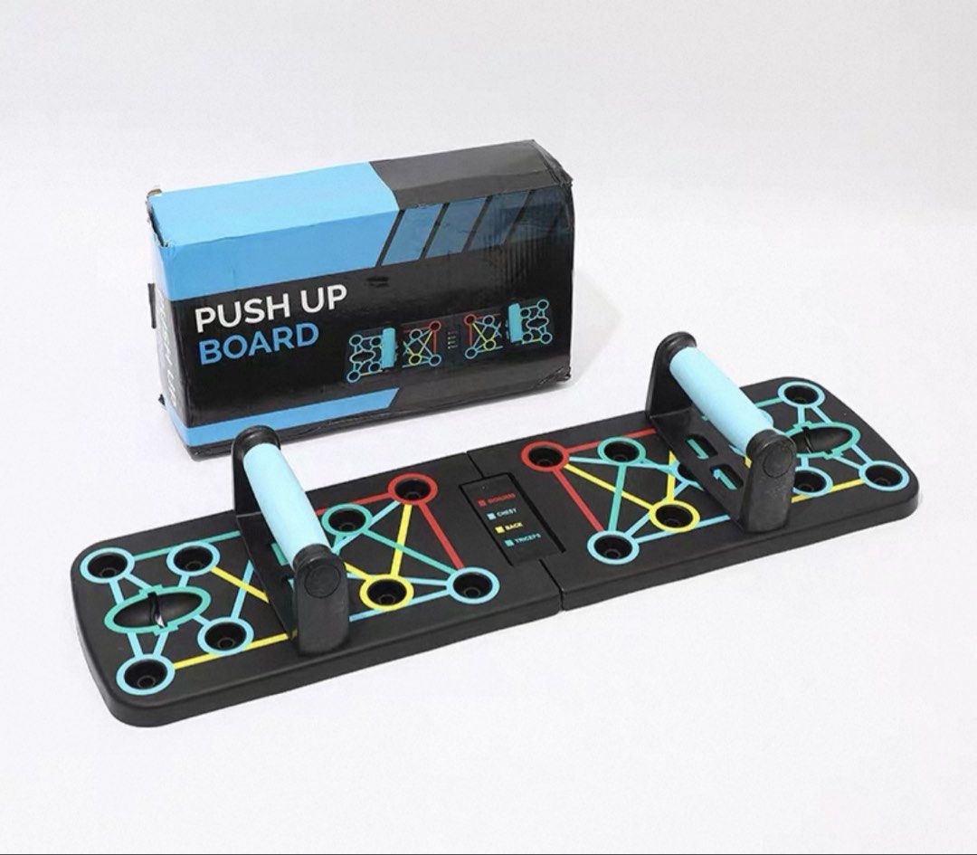 Foldable Push Up Board - Multi-Function (Category: Toning & Stretching Accessories) located in Singapore. Submitted by tcshy (Listing ID 1427975076, Image 2). Description: Brand new foldable push up board. Features multiple hand positions for different muscle groups. Easy to use, lightweight, and portable. Durable and innovative push up system. Comes with the original box..