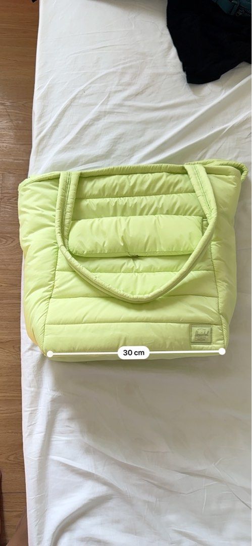 Herschel Supply Co. Quilted Tote Bag (Category: Tote Bags) located in Cavite. Submitted by pmspreloved (Listing ID 1427997706, Image 3). Description: Herschel Lime Green Puffy Tote Bag - slightly nego.