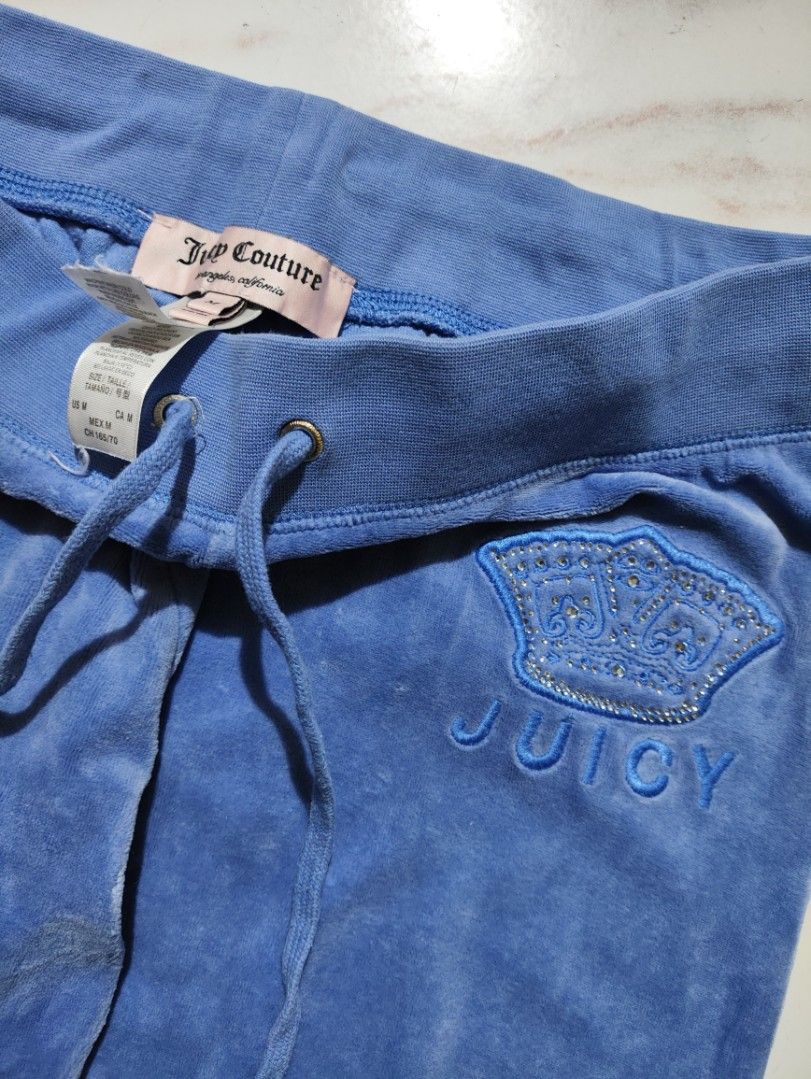 Juicy Couture Blue Velour Joggers (Category: Other Bottoms) located in Pateros City. Submitted by ffuyume (Listing ID 1427994541, Image 2). Description: ( measured in inches laid flat ) waist - 13.5 length - 36 thigh - 11.5 leg opening - 9.5 in very good, almost new condition.