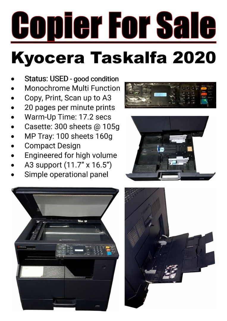 Kyocera Taskalfa 2020 Copier (Category: Printers, Scanners & Copiers) located in Marikina City. Submitted by warmfire_9c8469 (Listing ID 1427987916, Image 1). Description: Bagsak Presyo SALE! MOVING OUT SALE! COPIER IN VERY GOOD CONDITION!.