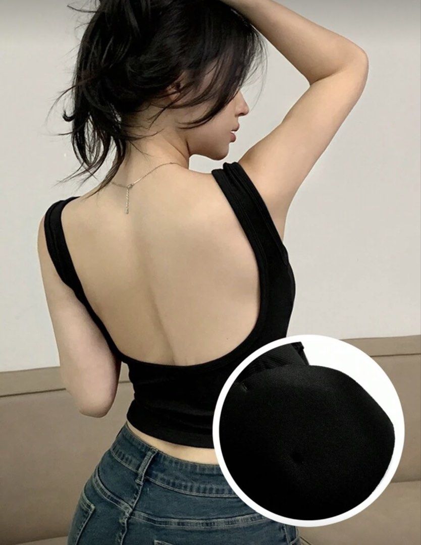 Padded backless basic tank top (Category: Sleeveless) located in Singapore. Submitted by ownerofxenailssg (Listing ID 1428063139, Image 1). Description: Brand new not worn (with padding) selling cheaper nm+1.50 tracked mail +3 self collection (pm) buy any 3 from my listing free track mail.