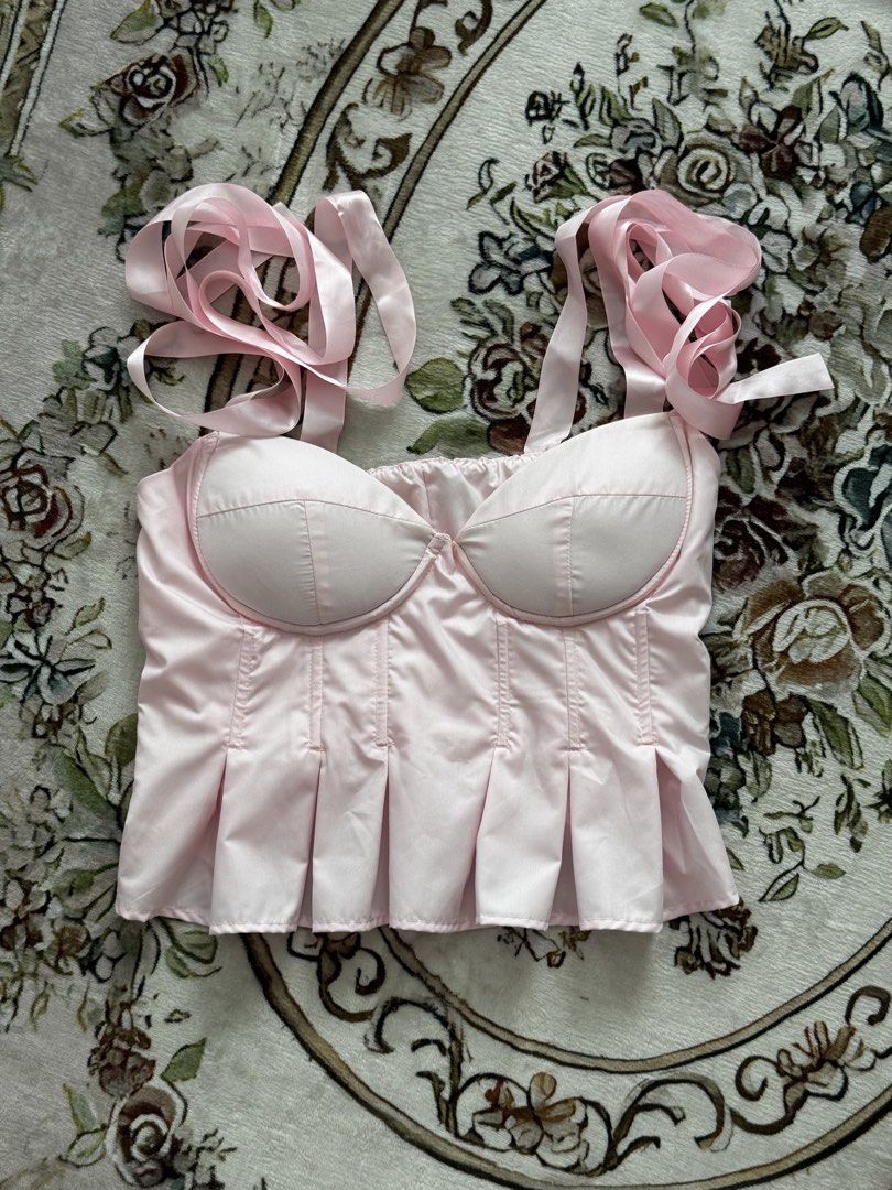 Pink Corset Top with Ribbon Straps (Category: Sleeveless) located in Manila. Submitted by eunsaema (Listing ID 1427973883, Image 2). Description: - Worn twice - So cute when u layer it with other tops - ribbon straps .