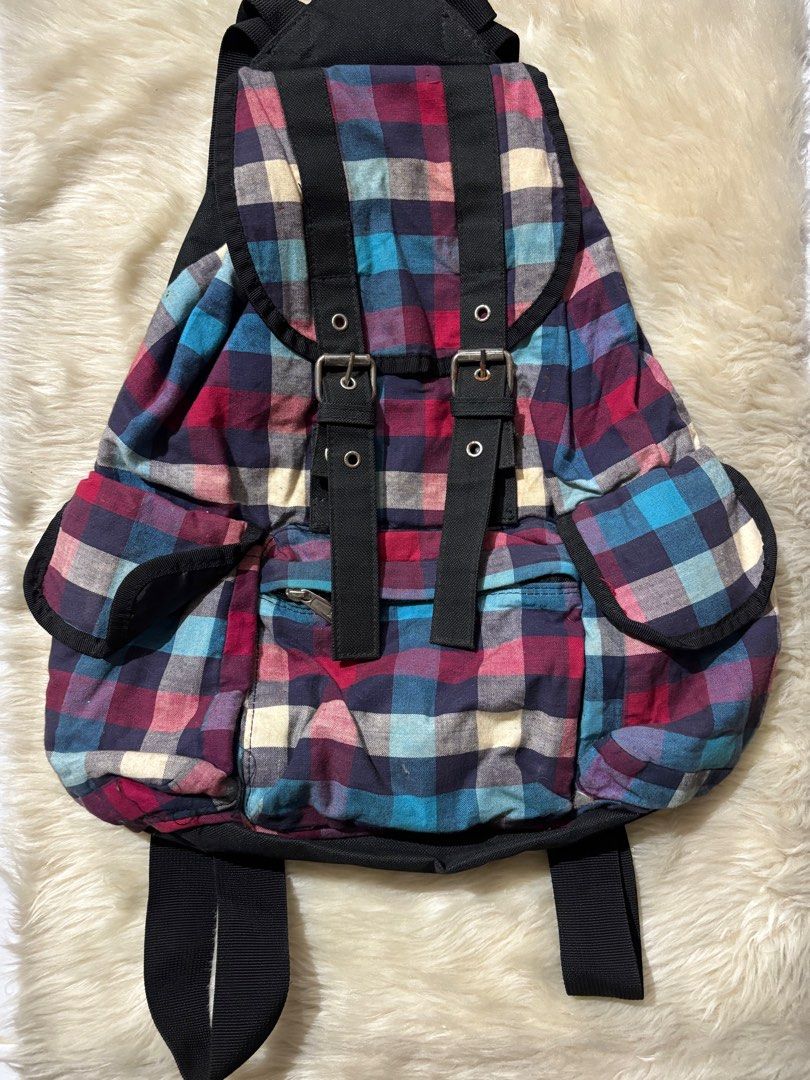 Plaid Backpack alternative alt y2k fashion (Category: Backpacks) located in Manila. Submitted by rurusaid (Listing ID 1428035540, Image 1). Description: metals are rusty see pics zippers / magnets are intact and working pockets, inside of the bag are in good condition no rips.