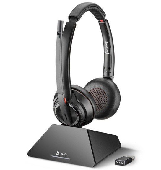 Poly Plantronics Savi 8220 UC Stereo, Wireless DECT Headset, With D200 Wireless Dongle, With Charging Base