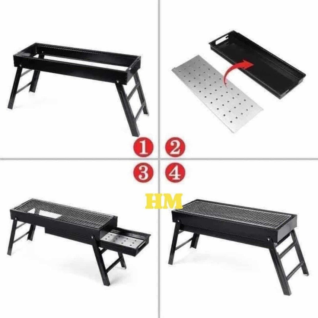 Portable Charcoal Barbecue Grill (Category: BBQ, Grills & Hotpots) located in Manila. Submitted by haideee (Listing ID 1428036009, Image 3). Description: Portable barbecue grill is perfect for outdoor cooking. It features a rectangular design with a grilling grate and a side tray. The grill has foldable legs for easy storage and transport. The grill also includes a removable ash tray for easy cleaning..