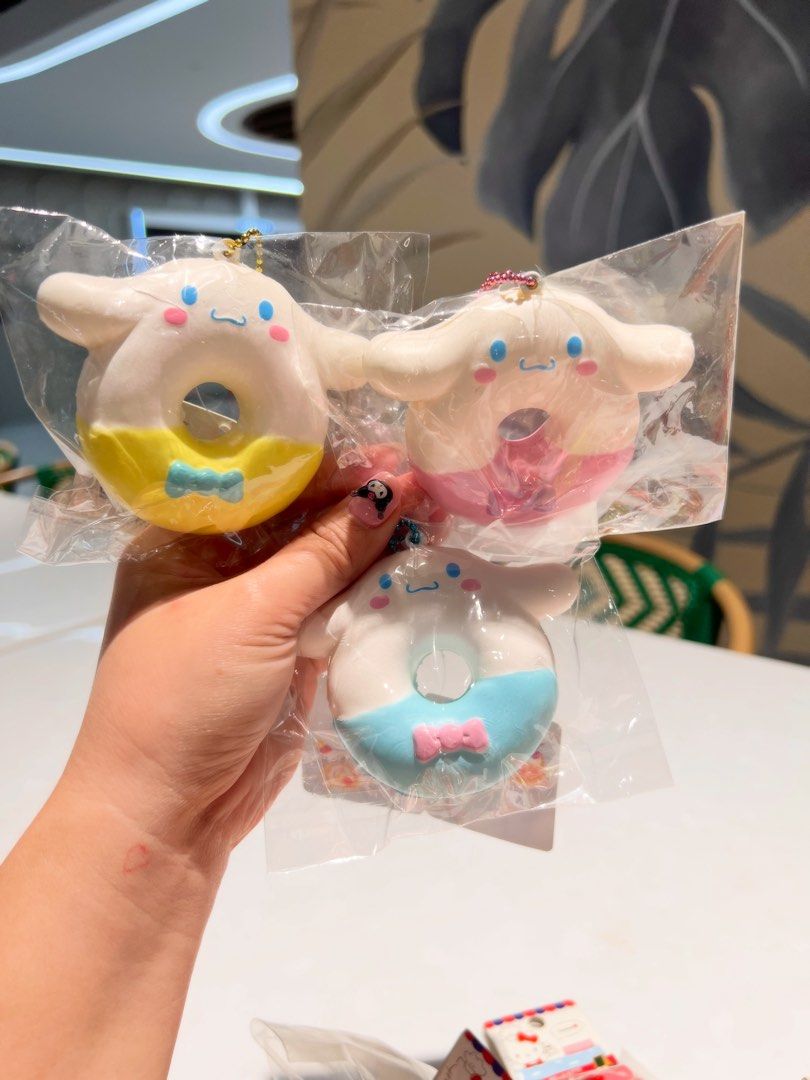 Sanrio Cinnamoroll Donut Keychain Squishy (Category: Character Goods) located in Santa Ana. Submitted by yanyanxvii (Listing ID 1428070410, Image 1). Description: ✅YELLOW AVAILABLE ❌PINK&BLUE❌SOLD❌.