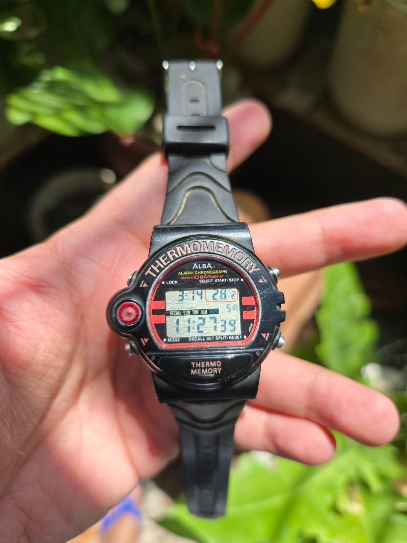 Seiko Alba “Thermo Memory” digital wristwatch (Category: Men's Watches) located in Manila. Submitted by timearcph (Listing ID 1427958419, Image 3). Description: This is a vintage Seiko Alba “Thermo Memory” digital wristwatch, specifically from the late 1980s to early 1990s. It’s part of the Alba line by Seiko, known for multifunction sports watches, and models like the W700-4A00 and W701-4A00 are the most common variants. - Brand: Alba (a Seiko s