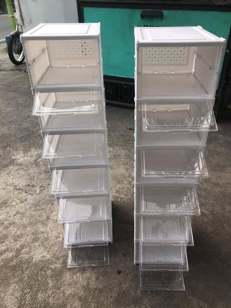 Stackable Shoe Organizer 6 layer (Category: Storage Boxes & Baskets) located in Manila. Submitted by yzlshop (Listing ID 1427956800, Image 1). Description: These stackable shoe organizers are perfect for keeping your shoes neat and tidy. They feature a clear front door for easy viewing and access. The organizers are designed to be stacked, maximizing space. Each organizer is made of durable plastic and is easy to clean. Great for organizing your 