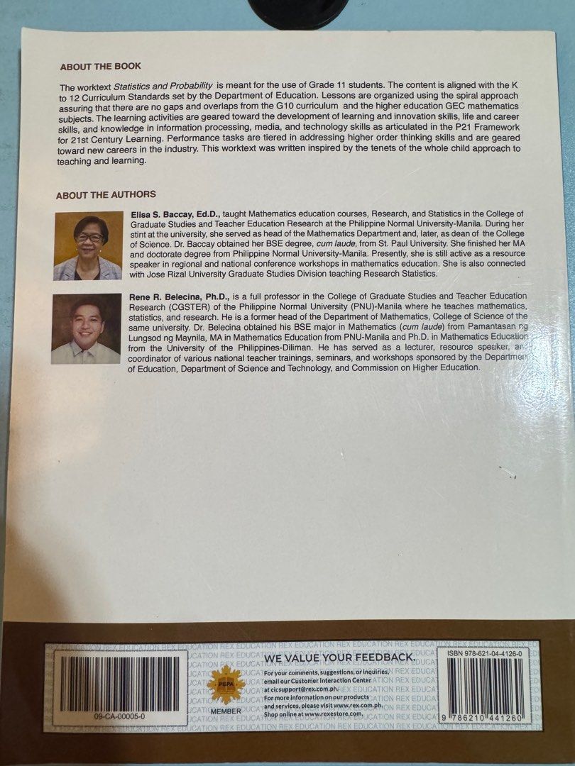 Statistics and Probability Textbook - Third Edition (Category: Textbooks) located in Manila. Submitted by ms.xenia (Listing ID 1428006770, Image 2). Description: rfs: old book not needed mod: gcash or banktransfer .