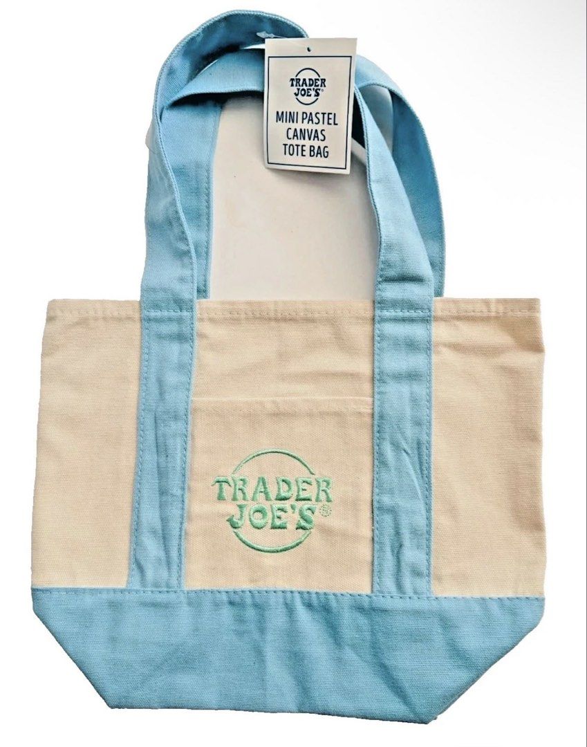 Trader Joe's Mini Pastel Canvas Tote Bag (Category: Tote Bags) located in Manila. Submitted by ayaselling (Listing ID 1427942865, Image 1). Description: BLUE AND GREEN PASTEL MINI TOTE BAGS AVAILABLE ON MAY 10 ONWARDS.