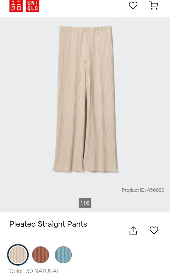 Uniqlo Pleated Straight Pants - Natural (Category: Other Bottoms) located in Quezon City. Submitted by khelou (Listing ID 1427968614, Image 2). Description: Best fits sa medium 27-30 waistline.