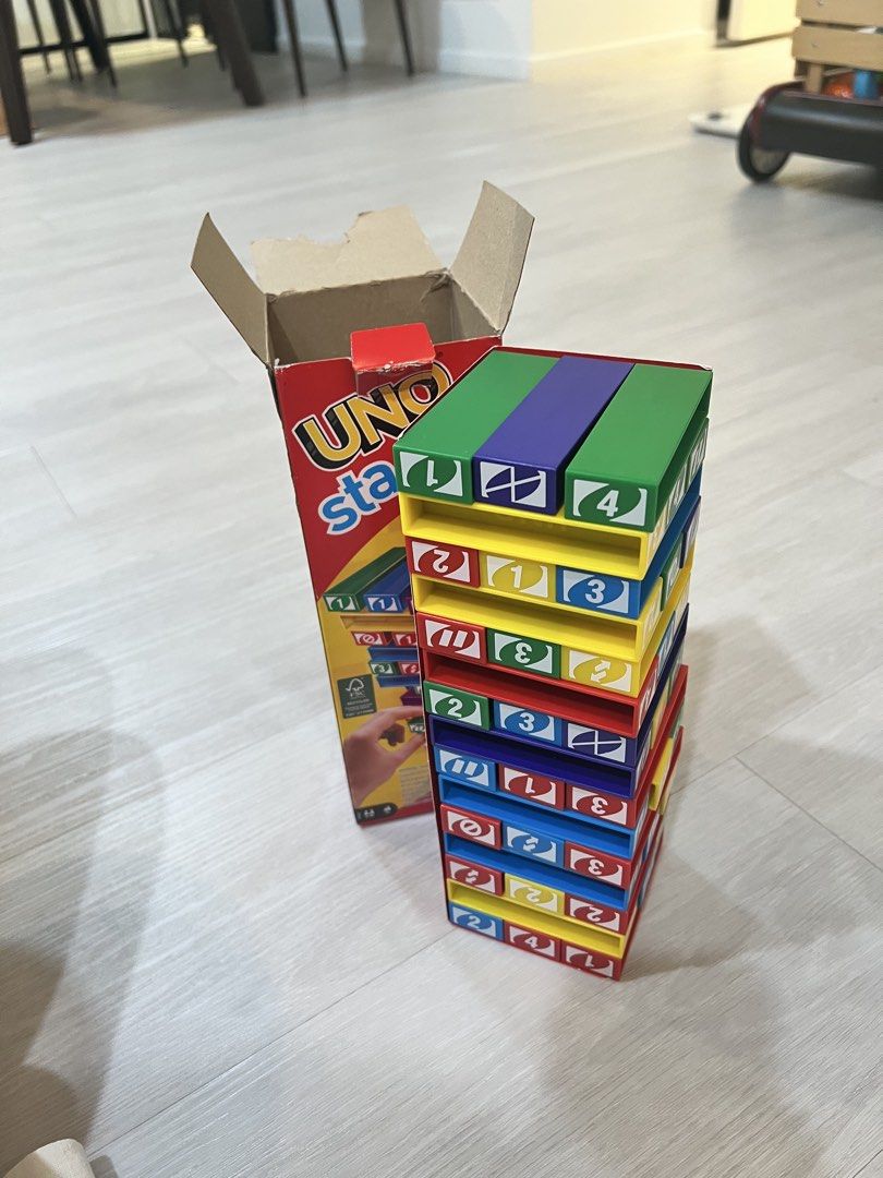 Uno Stacko Game (Category: Board Games & Puzzles) located in Singapore. Submitted by movinghouse_pasirris (Listing ID 1428038104, Image 1). Description: My son don’t like to play this too. Seldom use. .