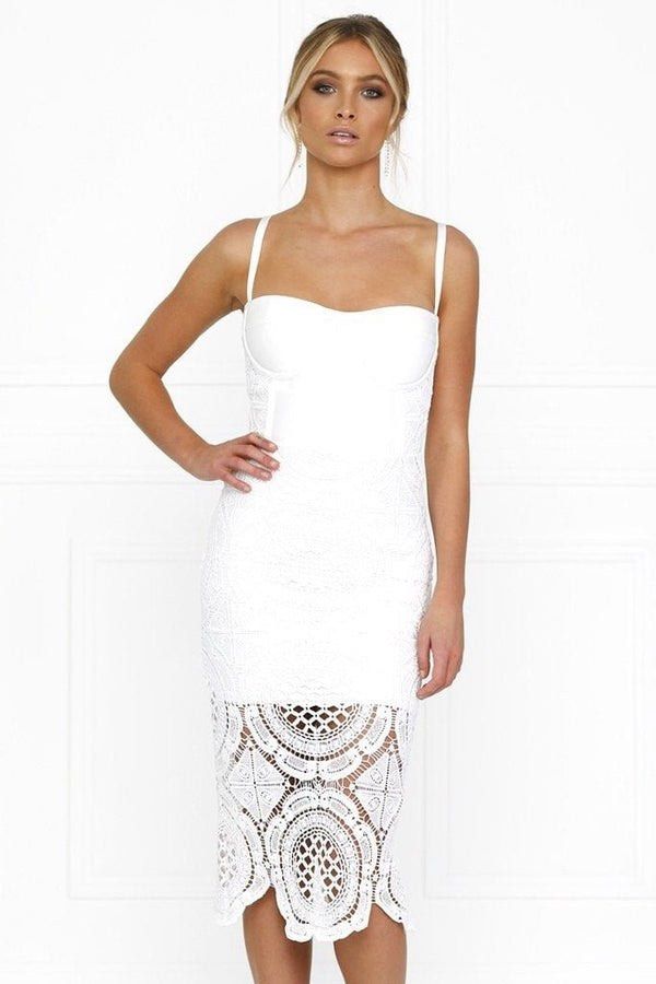 White Lace Bustier Midi Dress (Category: Dresses) located in Quezon City. Submitted by dropdeadprices (Listing ID 1427963292, Image 3). Description: Very high quality form fitting lace bustier dress with adjustable straps. .