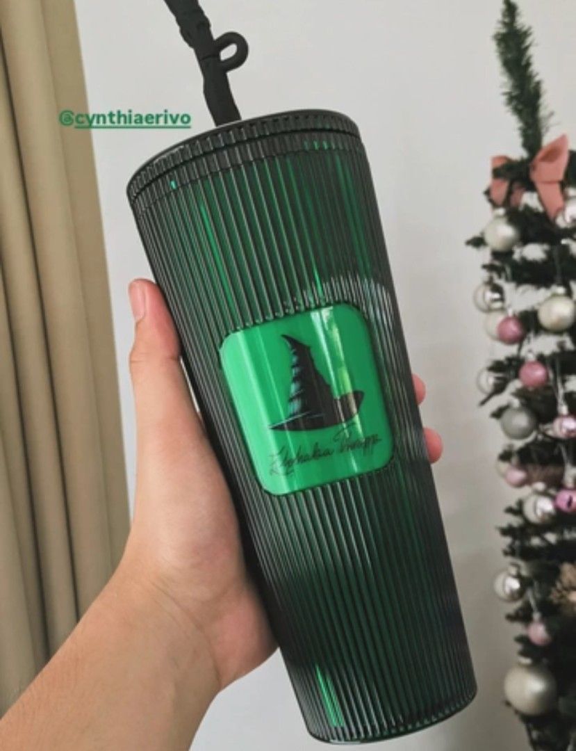 Wicked x Starbucks Elphaba Tumbler (Category: Water Bottles & Tumblers) located in Pasig City. Submitted by braxxsalvador (Listing ID 1428019665, Image 1). Description: Wicked x Starbucks - Elphaba Tumbler - Brand New - ₱2000 - Bought it Thailand since oos in ph.