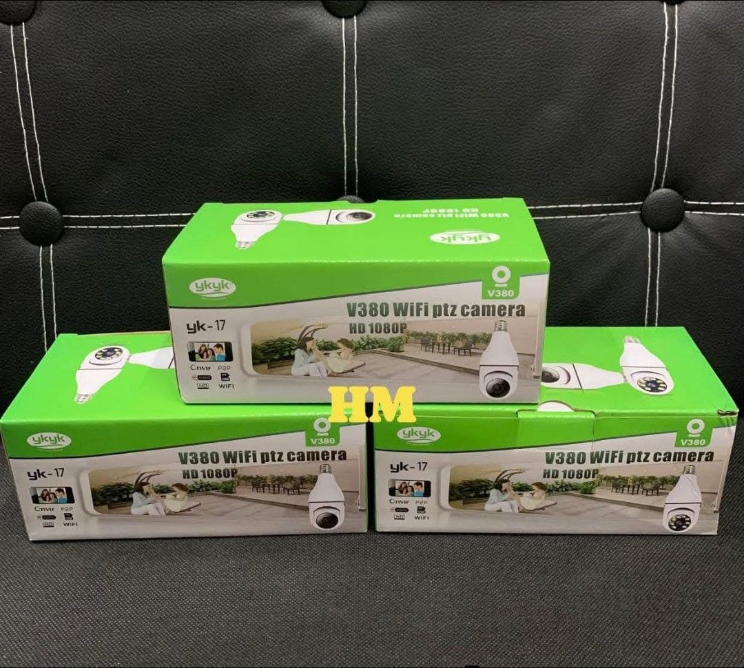 Ykyk V380 WiFi PTZ Camera HD 1080P (Category: Security Systems & CCTV Cameras) located in Manila. Submitted by jelai.cybyb (Listing ID 1428020521, Image 2). Description: Ykyk V380 WiFi PTZ camera offers HD 1080P resolution. It is designed as a light bulb, and comes with a light bulb socket and mounting hardware. The box indicates it is a YK-17 model..