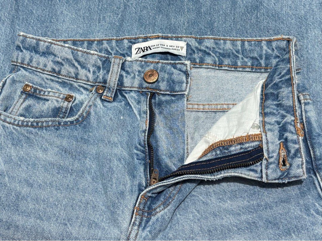 ZARA Straight Leg Jeans Light Wash (Category: Jeans) located in Cavite. Submitted by kaildereta (Listing ID 1428055962, Image 2). Description: -24 inches at the waist, highwaist -Great quality light wash/blue hard denim, slightly distressed style -Functioning button and zipper -Bought from an over run tiktok shop for Php 700+.